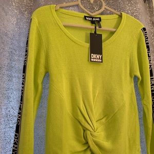 Womens DKNY Sweater (M) Neon Green, black and white on sleeve. New